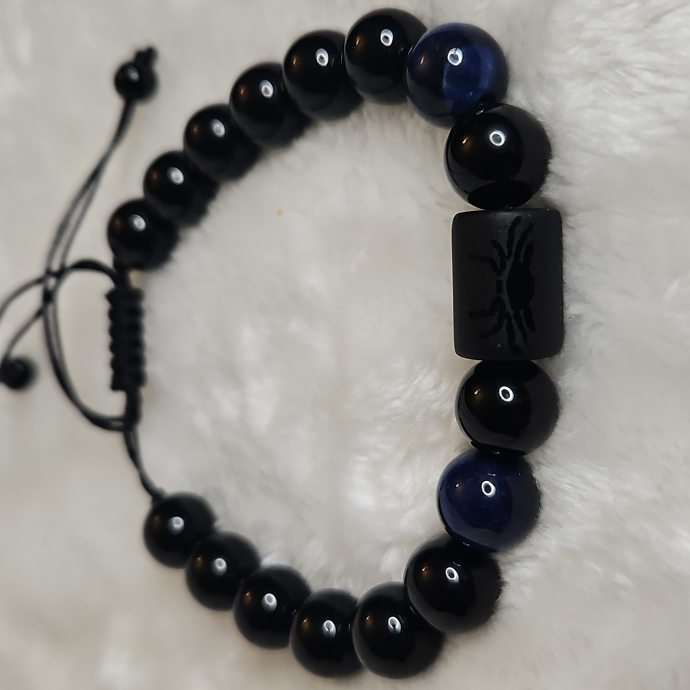Black Onyx & Blue Tiger's Eye Beaded Zodiac Bracelet
